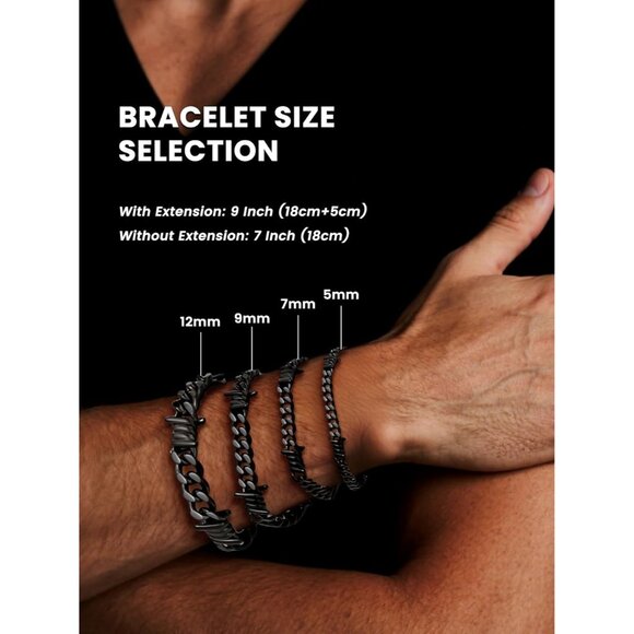 Heavy Cuban Chain Bracelet 7/9mm Barbed Wire Punk Gothic Stainless for Men Women - Picture 6 of 9